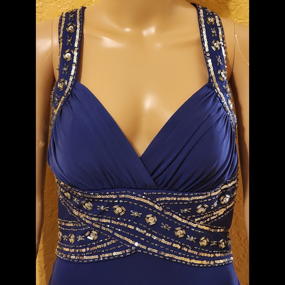 Hailey Logan by Adrianna Papell Formal Gown Navy Silver Sequins & Beading - Picture 4 of 13